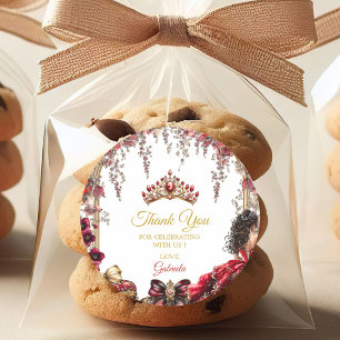 Rote goldene Tiara Floral Quinceañera Runder Aufkleber