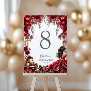 Rote goldene Tiara Floral Quinceañera Tischnummer
