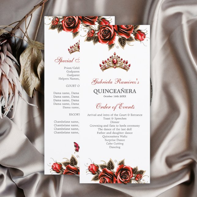 Rote goldene Tiara-Rosen-Quinceañera-Programm (Von Creator hochgeladen)