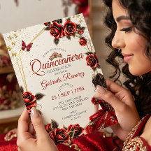 Rote goldene Tiara Rosen Schmetterling Quinceañera
