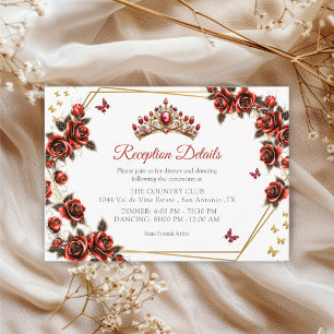Rote goldene Tiara Rosen Schmetterlinge Quinceañer Begleitkarte