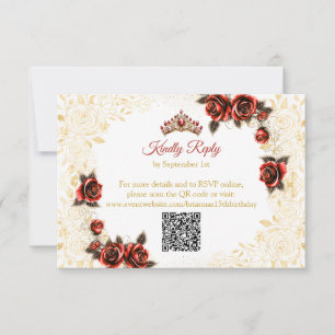 Rote goldene Tiara Rosen Schmetterlinge Quinceañer RSVP Karte