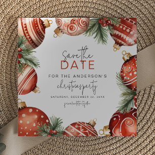 Rote & goldene Weihnachtsbaum-Ornamente Party Save The Date