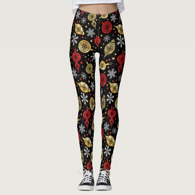 Rote/goldene Weihnachtsschmuck Leggings (Vorderseite)