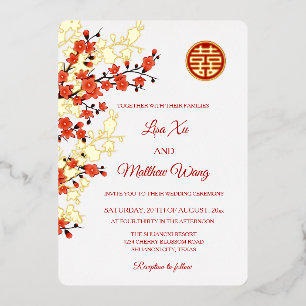 Rote Goldkirschblüte Chinesische Hochzeit Folieneinladung