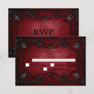 Rote Gothic-Halloween-Alternative-Hochzeits-Antwor RSVP Karte