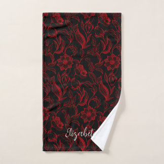 Rote gotische Blume auf schwarz Badhandtuch Set