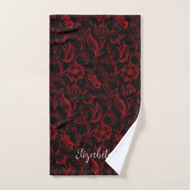 Rote gotische Blume auf schwarz Badhandtuch Set (Handtuch)