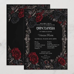 Rote gotische Halloween-Blumen-Quinceanera-Einladu Einladung