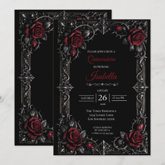 Rote gotische Halloween-Blumen-Quinceanera-Einladu Einladung