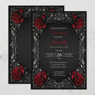 Rote gotische Halloween-Blumen-Quinceanera-Einladu Einladung