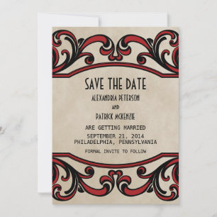 Rote gotische Wirbel Save-the-Date-Einladung Einladung