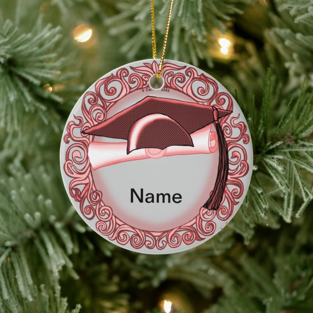 Rote Graduation Cap Keramik Rundschmuck Keramik Ornament (Baum)
