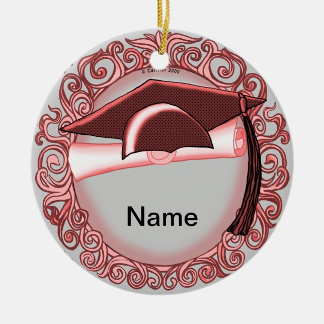 Rote Graduation Cap Keramik Rundschmuck Ornament (Vorne)