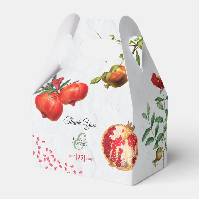 Rote Granatapfel Botanische Mittelmeer-Hochzeit Geschenkschachtel (Vorderseite)