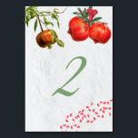 Rote Granatapfel Botanische Mittelmeer-Hochzeit Tischnummer<br><div class="desc">Ein schönes Design mit rustikal roten Blumen Pomegranat Obst und Blätter auf einem mediterranen Stil weiß Waschwand. Ein elegantes Hochzeitsdesign in Pomegranate, das sich perfekt für Hochzeitsfeiern im mediterranen Stil eignet. Auch die passenden Hochzeitseinladungen und andere Schreibwaren sind verfügbar. Passen Sie die Anzahl und die Namen der Gäste an und...</div>