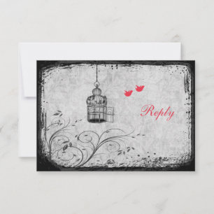 Rote, graue Vogelkäfig-Lovebirds-Antwortkarte RSVP Karte