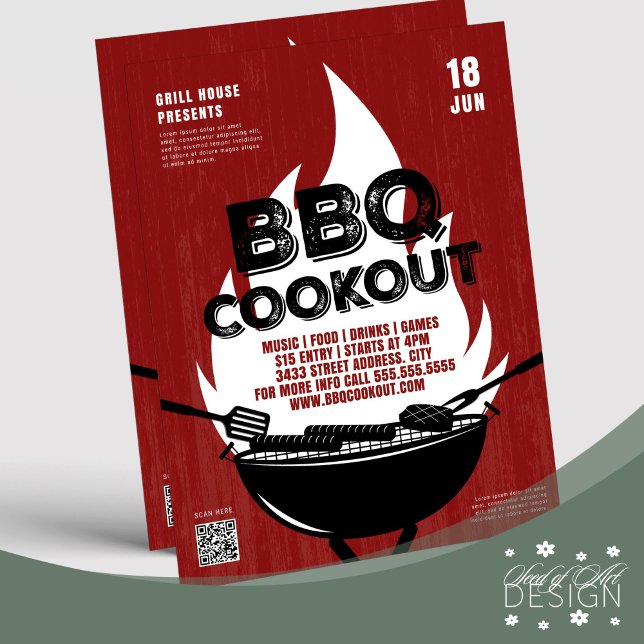 Rote GRILLEN Cookout Feuer Flammenkochen Grillvera Flyer (Von Creator hochgeladen)