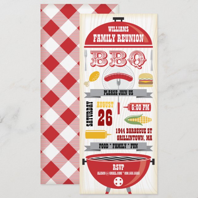 ROTE GRILLEN GRILL FAMILIENINVITATION WIEDERSEHEN EINLADUNG (Vorne/Hinten)