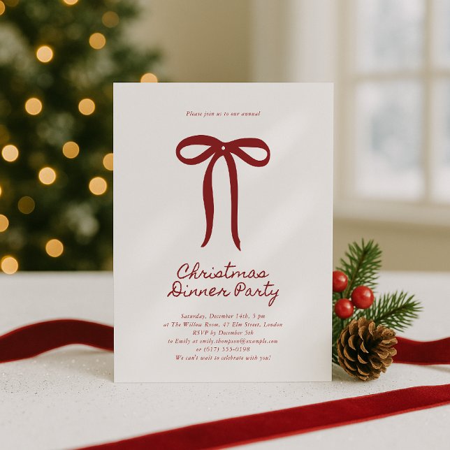 Rote große Schleife Weihnachtsfeier Einladung (Von Creator hochgeladen)