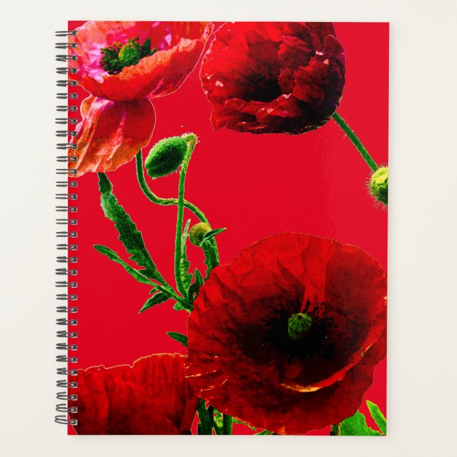 Rote Grüne Blumenmohn Blume Sommergarten Planer (Vorderseite)