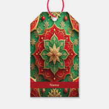 Rote Grüne Dekorative Weihnachtsgeschenk-Etikette