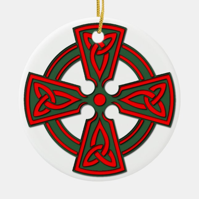 Rote grüne keltisches Kreuz-Waliser-Verzierung Keramik Ornament (Vorne)