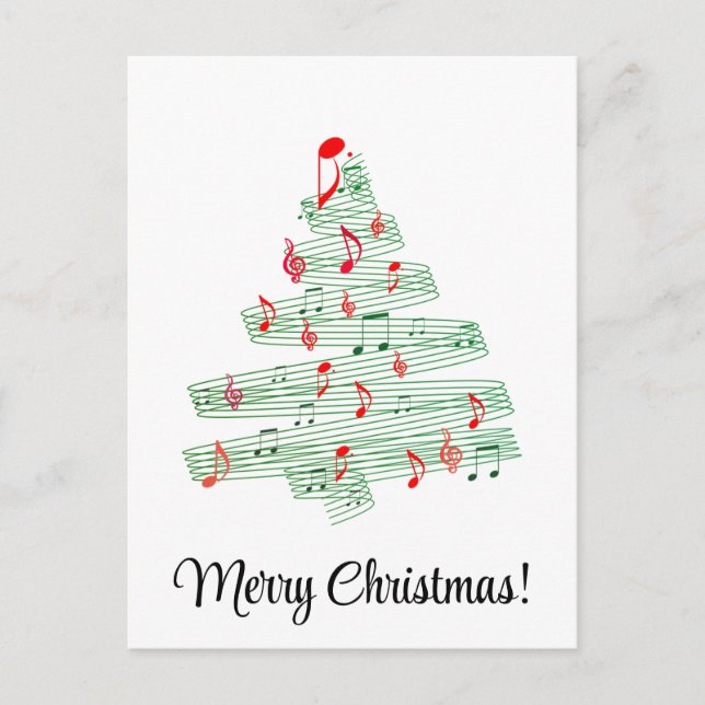 Rote grüne Musiknoten und Weihnachtsbaum Postkarte (Vorderseite)