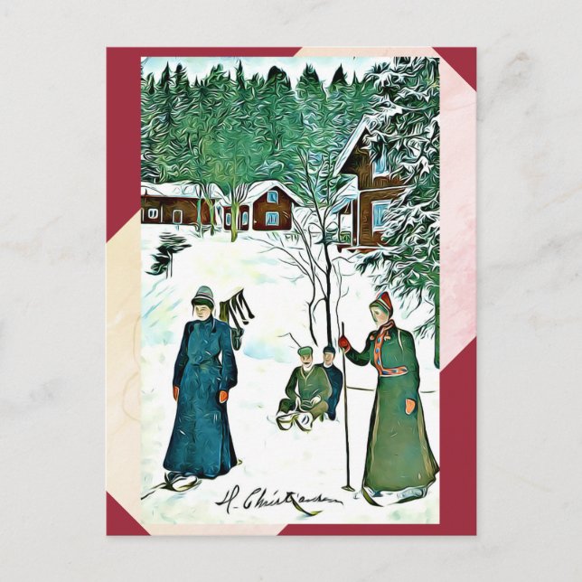 Rote/grüne Postkarte Künste-der Vintagen (Vorderseite)