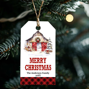Rote grüne Ranch-Weihnachtsetikette mit Cowboystie Geschenkanhänger