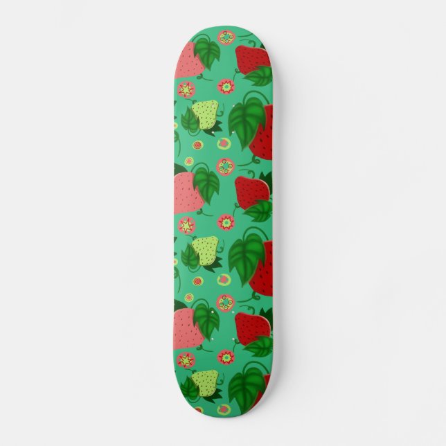 Rote grüne rosa Erdbeeren Skateboard (Vorderseite)
