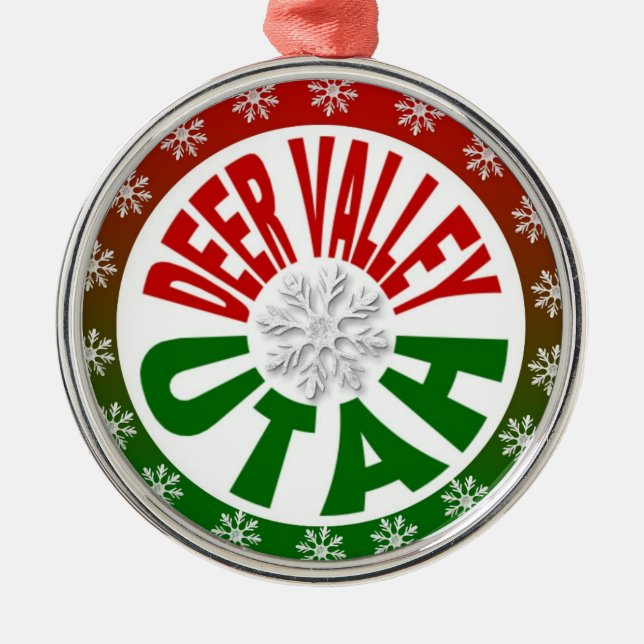 Rote grüne Schneeflockeverzierung Deer Valley Utah Silbernes Ornament (Vorne)