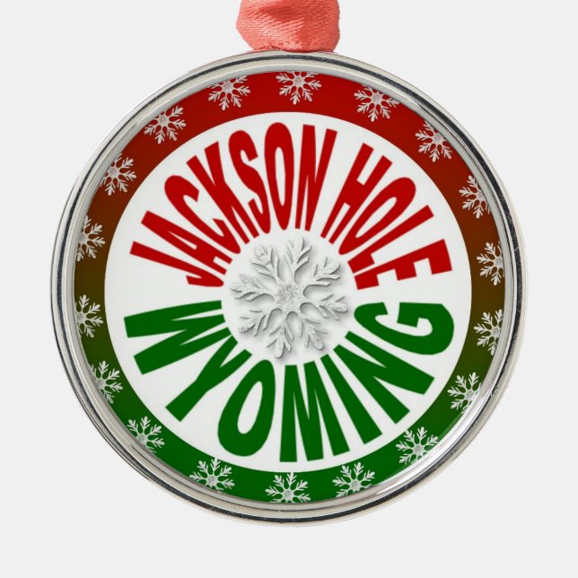 Rote grüne Schneeflockeverzierung Jackson Hole Silbernes Ornament (Vorne)