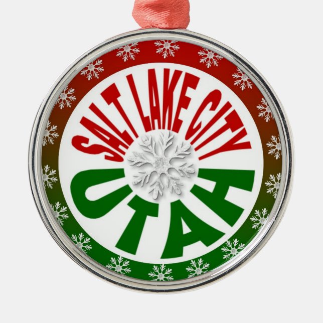 Rote grüne Schneeflockeverzierung Salt Lake Citys Silbernes Ornament (Vorne)