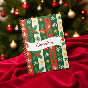 Rote grüne Streifen Pine and Berry Holiday Notizblock
