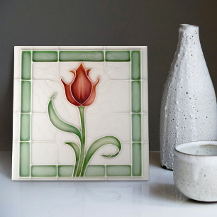 Rote grüne Tulpe Wanddekoration Nouveau Art Gibbon Fliese