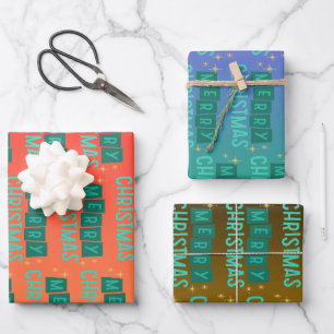 Rote, grüne und schwarze Schneeflocke Frohe Weihna Geschenkpapier Set