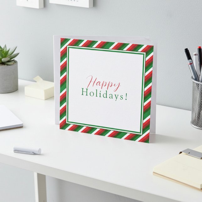 Rote, grüne und weiße Streifenkarte mit Logo Karte (Professional Christmas Cards, personalized for small business)