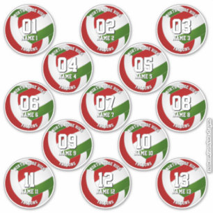 rote grüne Volleyball-Mannschaftsaufkleber für 13  Aufkleber