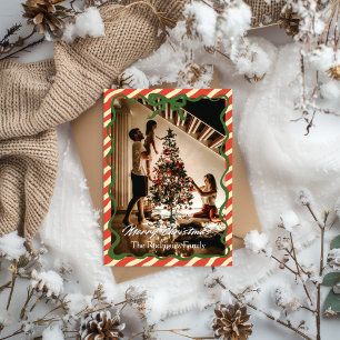 Rote Grüne Weihnachtsfamilien-Foto-Grußkarte Einladung