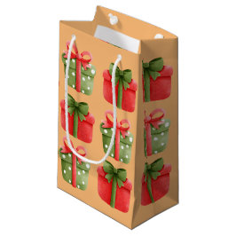 Rote, grüne Weihnachtsgeschenke Orange kleine Gesc Geschenktüte