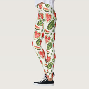Rote Grüne Weiße Wassermelonen Herzen Leggings