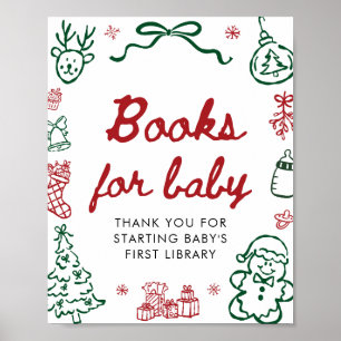 Rote Grüne Winter-Baby-Shower-Bücher für Baby-Spie Poster