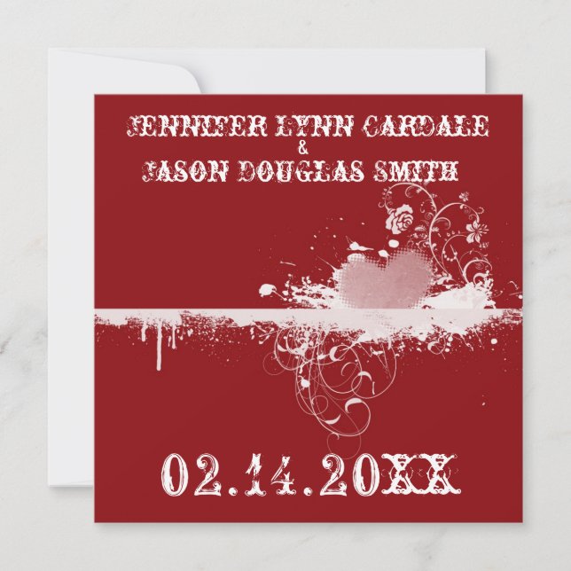 Rote Grunge Herzlich Valentine's Hochzeitseinladun Einladung (Vorderseite)