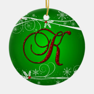 Rote Grüntöne Holly Initial K Weihnachtsdekorati Keramik Ornament