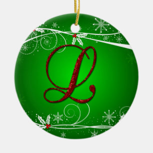Rote Grüntöne Holly Initial L Weihnachtsschmuck