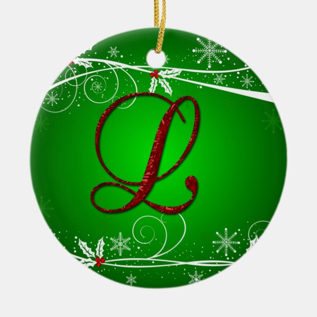 Rote Grüntöne Holly Initial L Weihnachtsschmuck (Vorne)