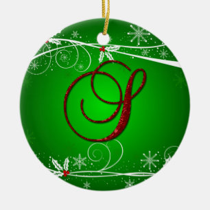 Rote Grüntöne Holly Initial Weihnachtsschmuck