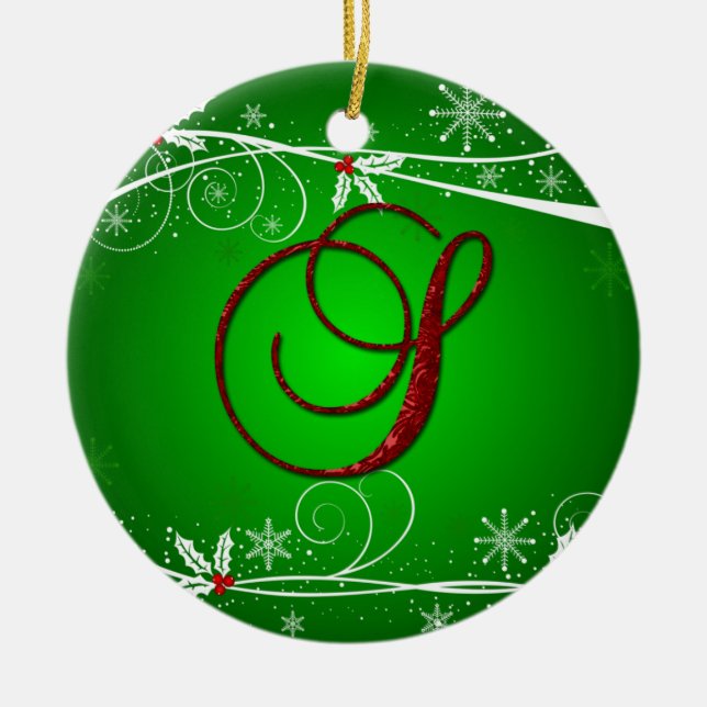 Rote Grüntöne Holly Initial Weihnachtsschmuck (Vorne)