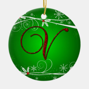 Rote Grüntöne Holly Initial / Weihnachtsschmuck